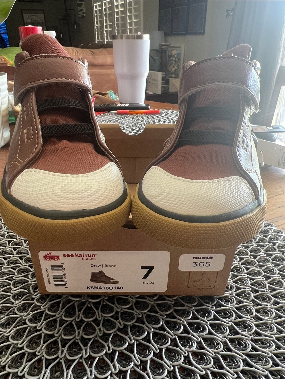 See Kai Run Brown and Cream High-Top Sneakers for Kids